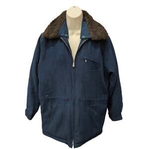 London fog vintage S REG blue green canvas warm winter car jacket cinch waist